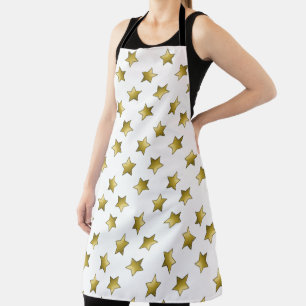 Tablier Élégant or étoiles motif blanc