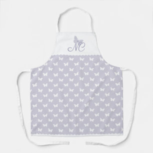 Tablier Élégant Pastel Lavender Monogram Motif papillon