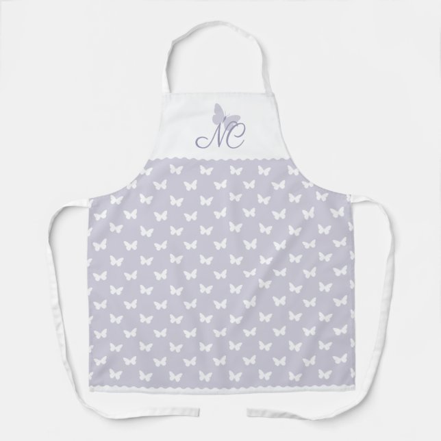 Tablier Élégant Pastel Lavender Monogram Motif papillon (Recto)