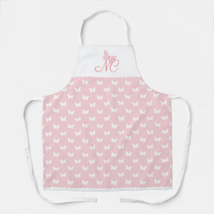 Tablier Élégant Peach Pink Monogram Motif papillon