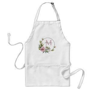 Tablier Elégant pépins rose & verdure monogramme personn