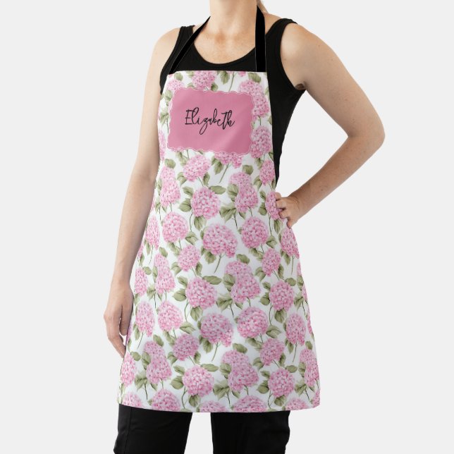 Tablier Elegant Pink Hydragea Flowers Pattern Name (Insitu)