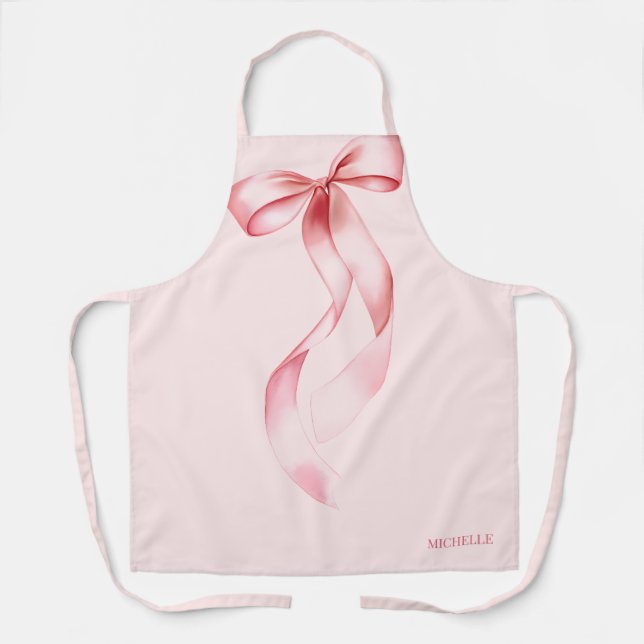 Tablier Elegant Pink Watercolor Bow Personalized Baking (Recto)