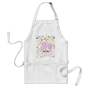 Tablier Élégant rose violet or étoile Unicorne Nom Apron