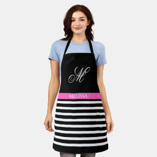 Tablier Élégant ruban minimaliste noir et blanc rose