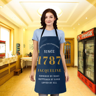 Tablier Élégant Script Blue Gold Baking