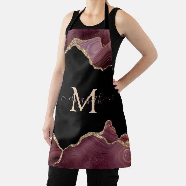 Tablier Elegant Stylish Gold Glitter Burgundy Agate (Insitu)