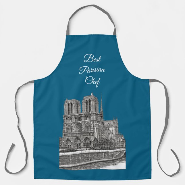 Tablier Elégant Turquoise Notre Dame Meilleur chef parisie (Recto)