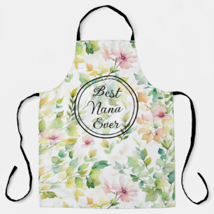 Tablier Elégant vert fleurs sauvages d'aquarelle