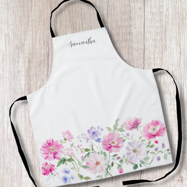 Tablier Elégante aquarelle rose florale personnalisée (Créateur téléchargé)