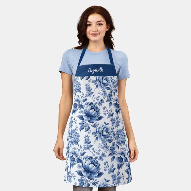 Tablier Élégante Cuisine Vintage Florale Toile (Porté)