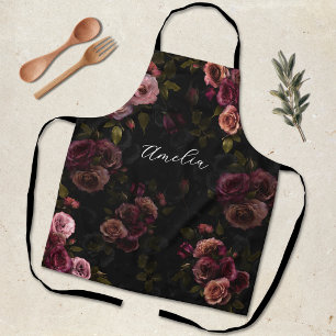 Tablier Élégante Fleur de Jardin Rose Foncé Bourgogne en F
