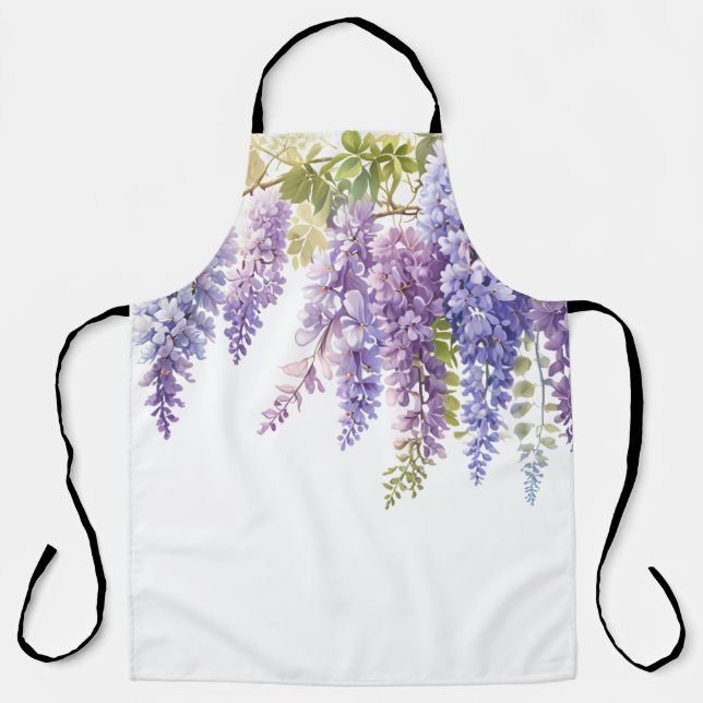 Tablier Elégante glycine d'aquarelle violette florale (Recto)