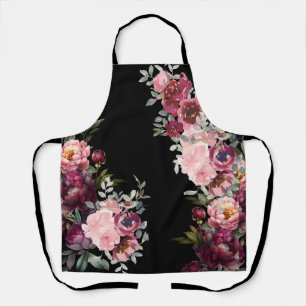 Tablier Élégantes pivoines florales modernes en noir