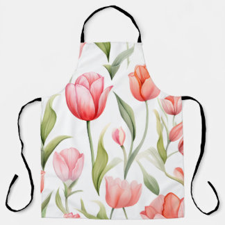 Tablier Élégantes tulipes aquarelles