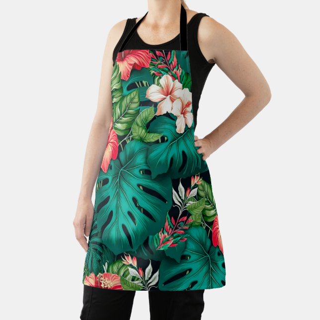 Tablier Élégants Feuilles tropicaux et fleurs d'Hibiscus | (Insitu)