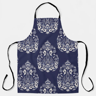 Tablier élément motif transparent damassé bleu