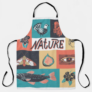 Tablier Éléments de la nature, Icônes de style rétro.