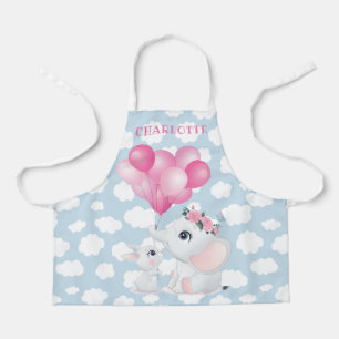 Tablier Éléphant Féminin et Fleurs de Lapin et Ballon