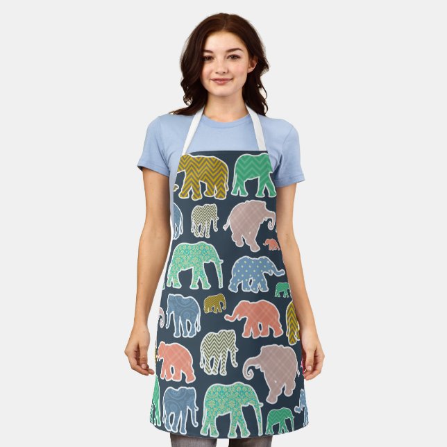 Tablier Eléphants Colorés, Motif Des Eléphants, Zigzag (Porté)
