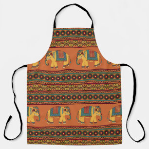 Tablier Eléphants Indiens, Orange Traditionnel Sans Seamle