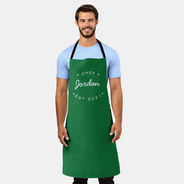 Tablier Emerald Green Nom personnalisé Chef établi année (Porté)