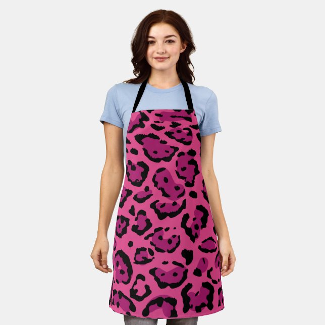 Tablier Empreinte de léopard rose chaud  (Porté)