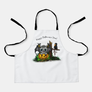 Tablier En attente d'Halloween, Bat mignonne et Corbeau