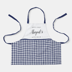 Tablier En vichy bleu chèque enfant cuisine personnalisée
