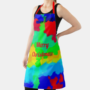 Tablier Encre brillant Art coloré Joyeux Noël Rouge Vert