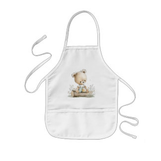 Tablier Enfant A cute bear on a log with a jar of honey