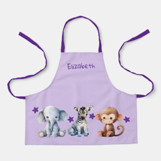 Tablier Enfant ajoute nom animaux mignons étoiles violet