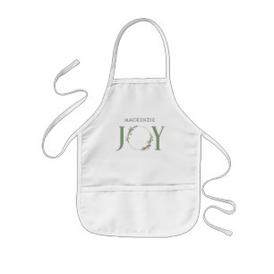Tablier Enfant Aquarelle verte minimaliste Wreath Joie Noël