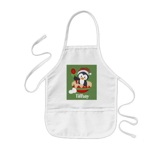 Tablier Enfant Belle tablier de manchot de Noël personnalisable (Devant)