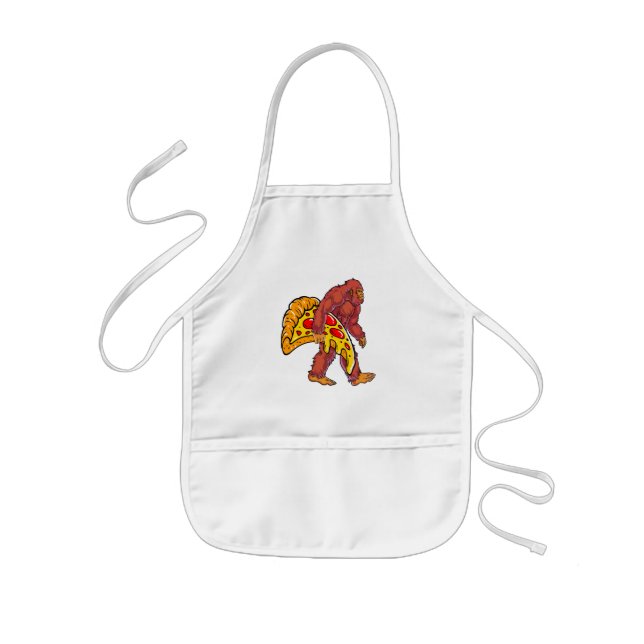 Tablier Enfant Bigfoot drôle marcher avec grande tranche de pizza (Devant)