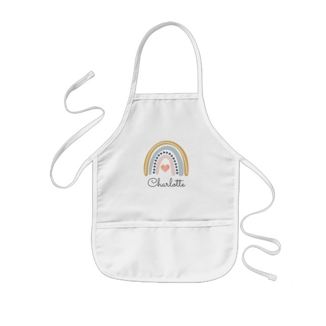 Tablier Enfant Boho personnalisé Aquarelle Rainbow Nom de l'enfan (Devant)