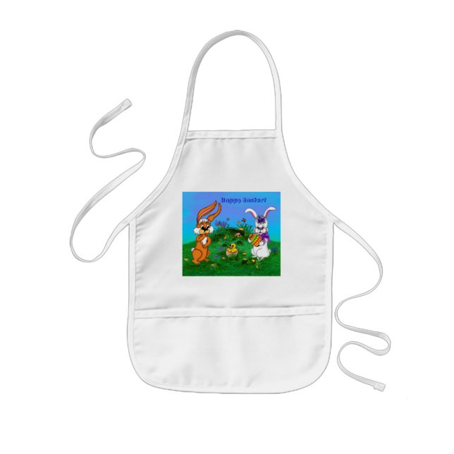 Tablier Enfant Bonne Pâques ! Lapin avec lapin et poussin (Devant)