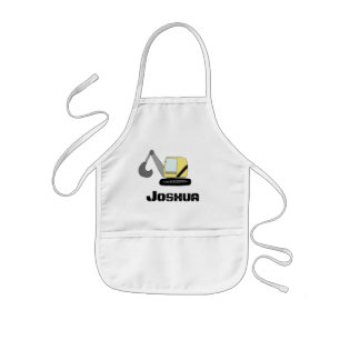 Tablier Enfant Boys Construction Digger Excavator Doodle and Name