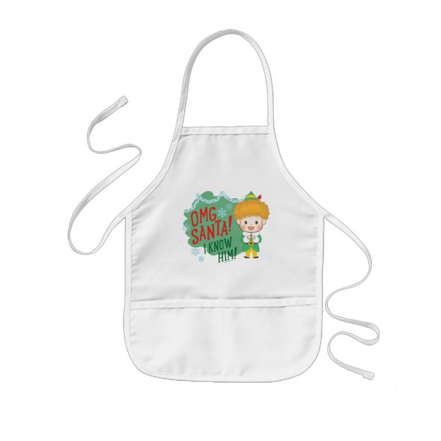 Tablier Enfant Buddy l'Elf OMG Père Noël ! Je Le Connais ! (Devant)