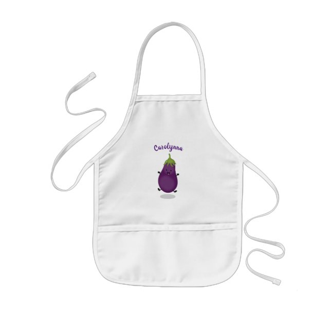 Tablier Enfant Caricature d'aubergine d'aubergine joliment heureu (Devant)