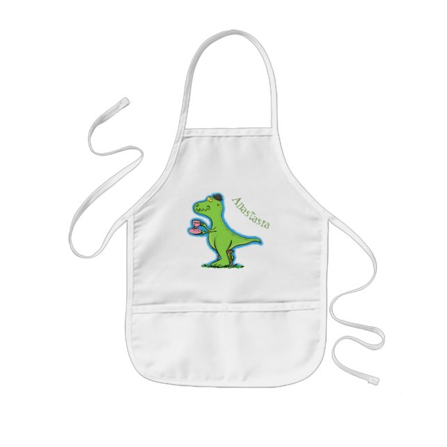 Tablier Enfant Caricature de dinosaure vert t rex (Devant)