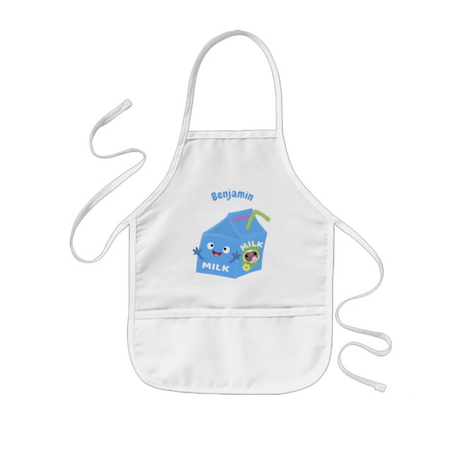 Tablier Enfant Caricature en carton de lait joyeux (Devant)