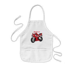 Tablier Enfant Caricature moto de sport rouge mou