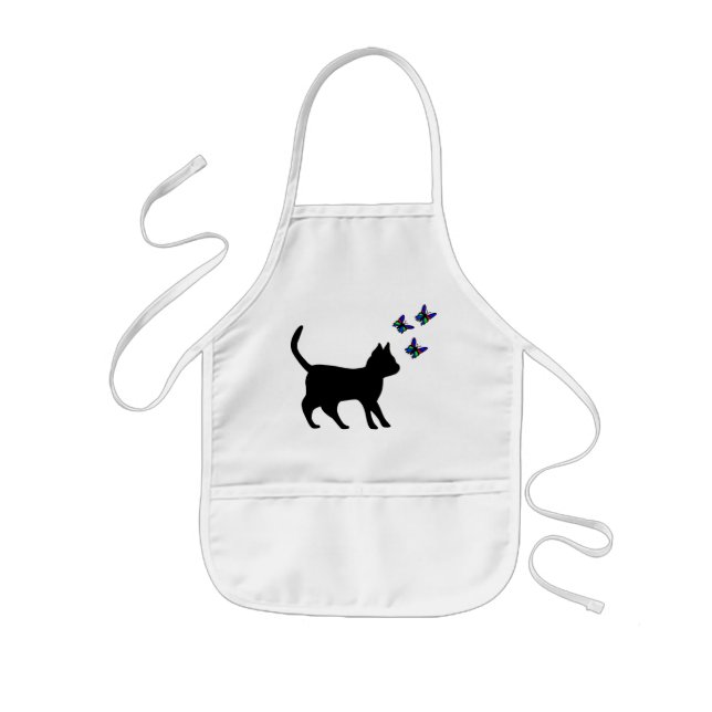Tablier Enfant Chat noir et papillon (Devant)