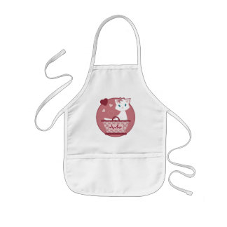 Tablier Enfant chaton blanc doux en panier rose