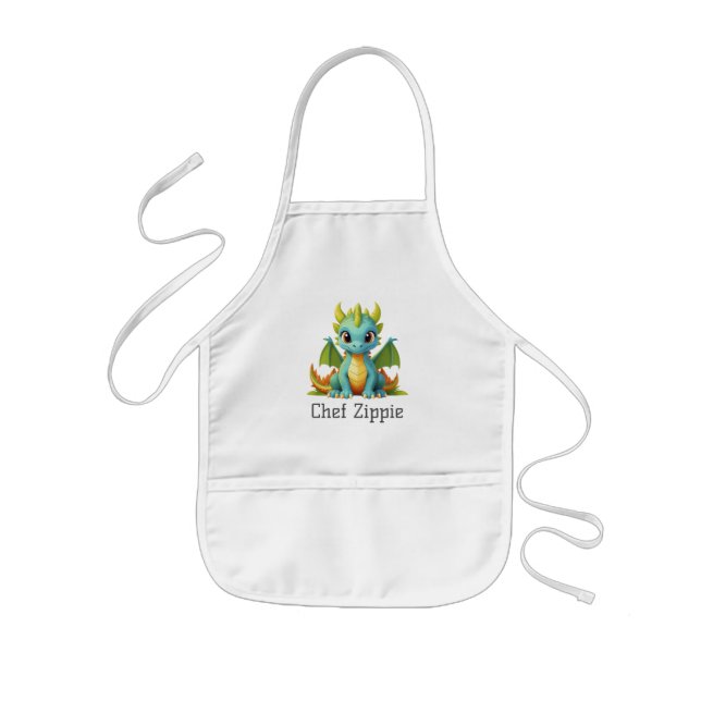 Tablier Enfant Chef Zippie Green Blue Baby Dragon Kids Apron (Devant)