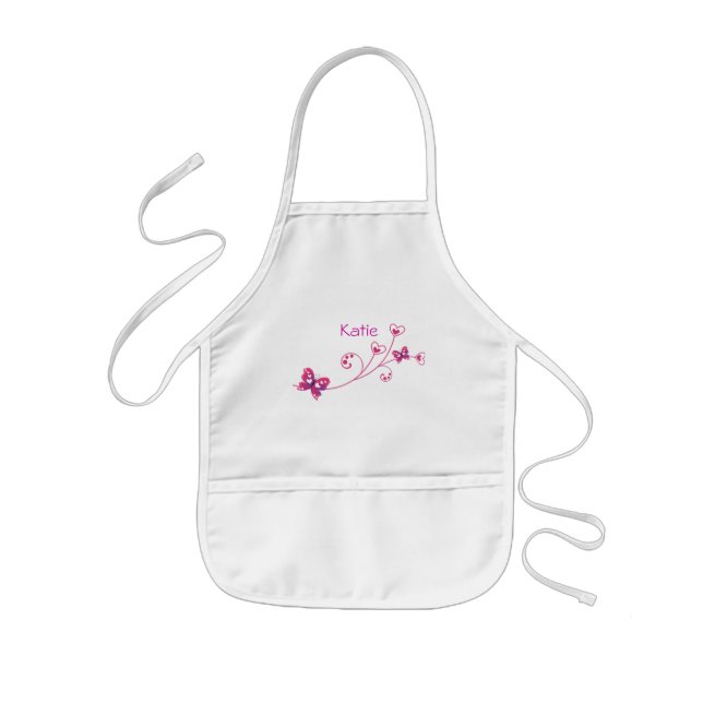 Tablier Enfant Chemise rose d'art de coeurs de papillon (Devant)