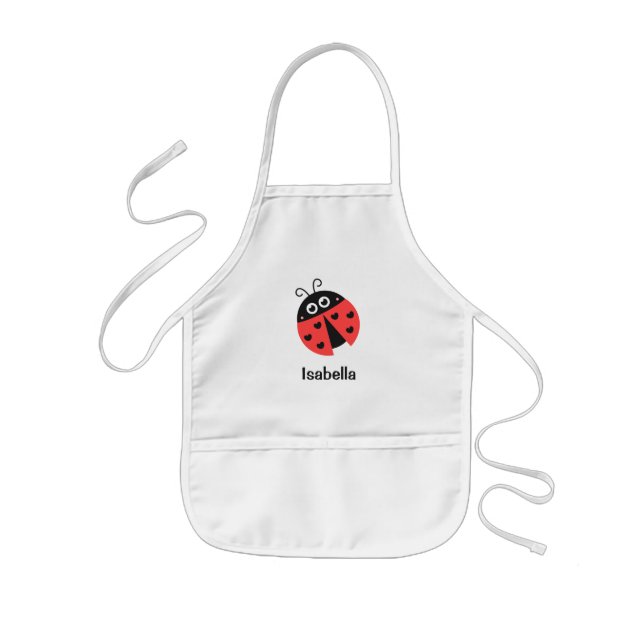 Tablier Enfant Coccinelle rouge et noire mignonne avec des coeurs (Devant)