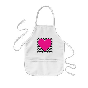Tablier Enfant Coeur rose profond sur Zigzag noir et blanc