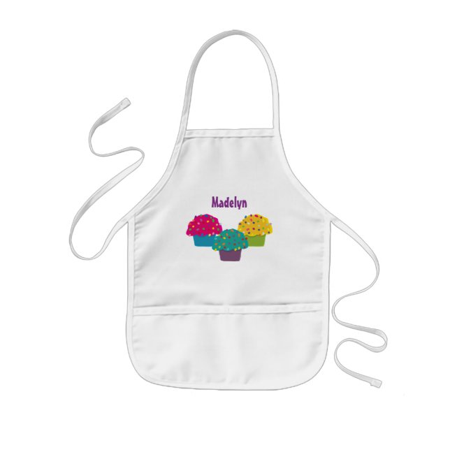 Tablier Enfant Cupcakes Glaçés Paillettes Arc-en-ciel Cuisine Fan (Devant)